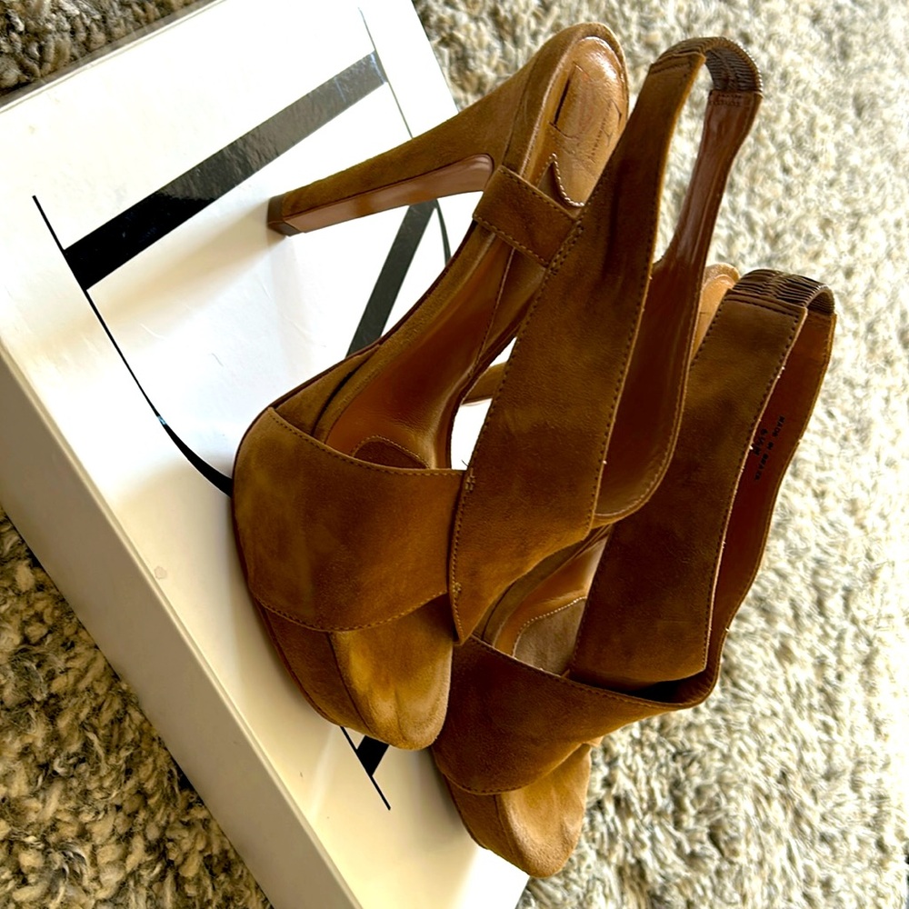 Diane von Furstenberg Camel Suede High Heel Sandals. Size 6.5 m. Worn once.